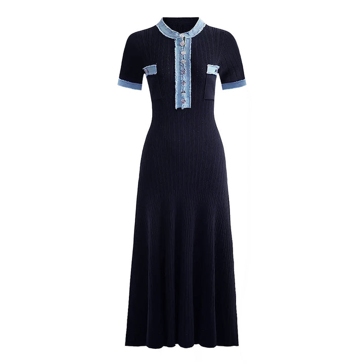 Aurelie Denim Patchwork Sculpting Knit Midi Dress