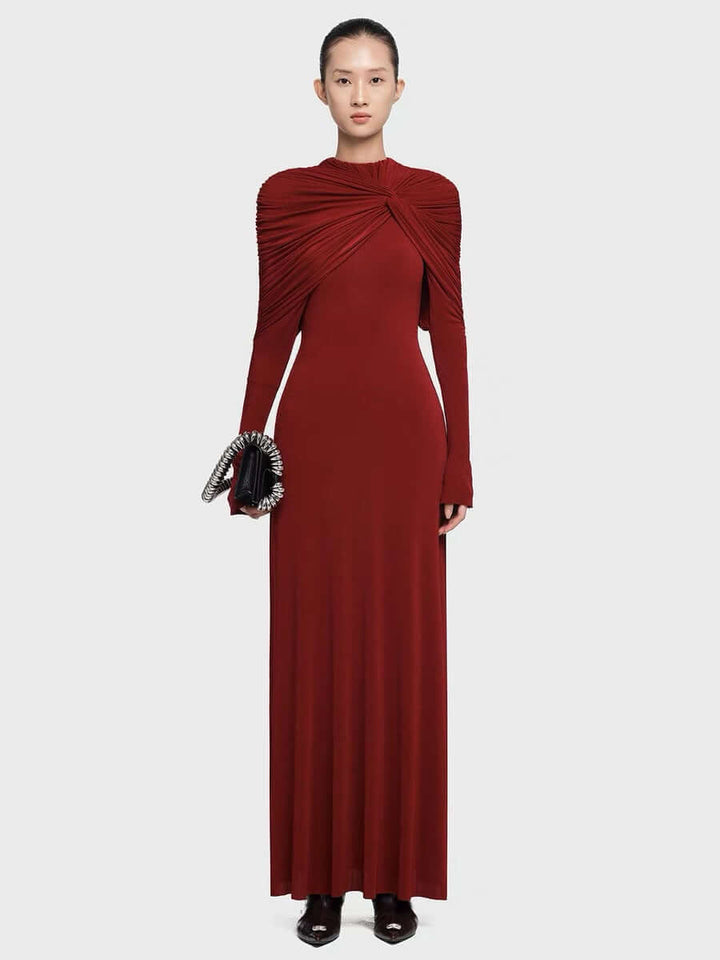 Red Elegant Floral Maxi Dress – Bodycon Long Sleeve Maxi Dress for Women