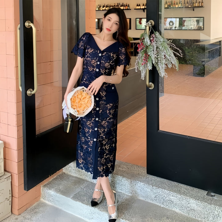 The Sapphire Bloom Lace Midi