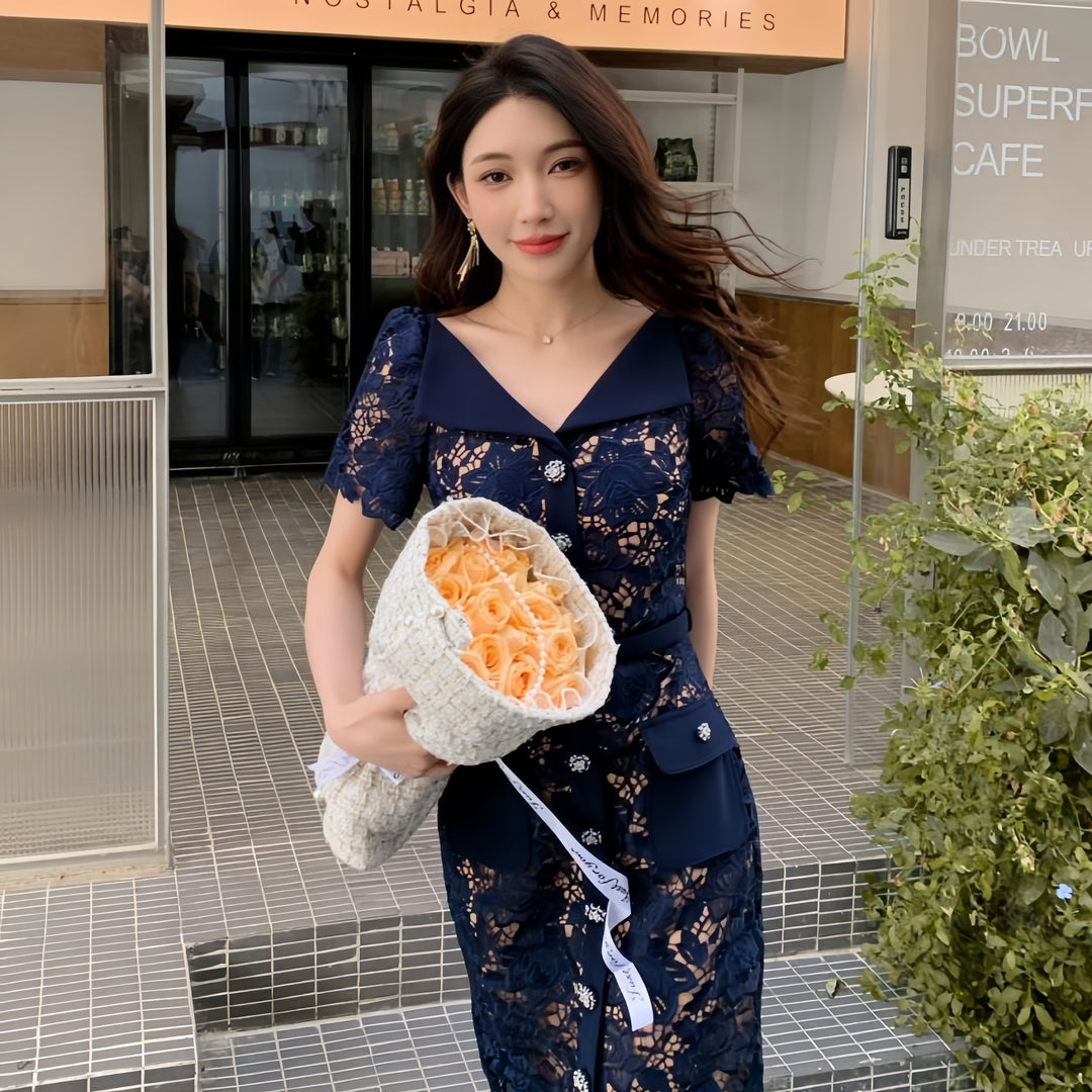 The Sapphire Bloom Lace Midi