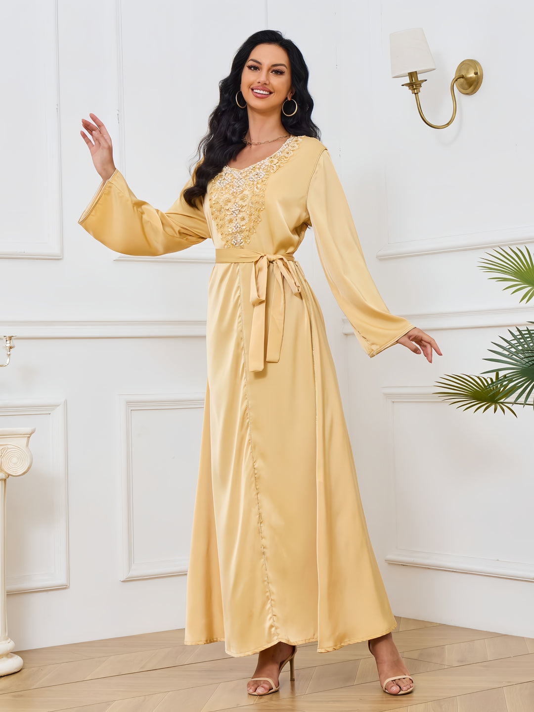 cashmere kaftan silk and lace dress Lace Kaftan Keyhole Dress
