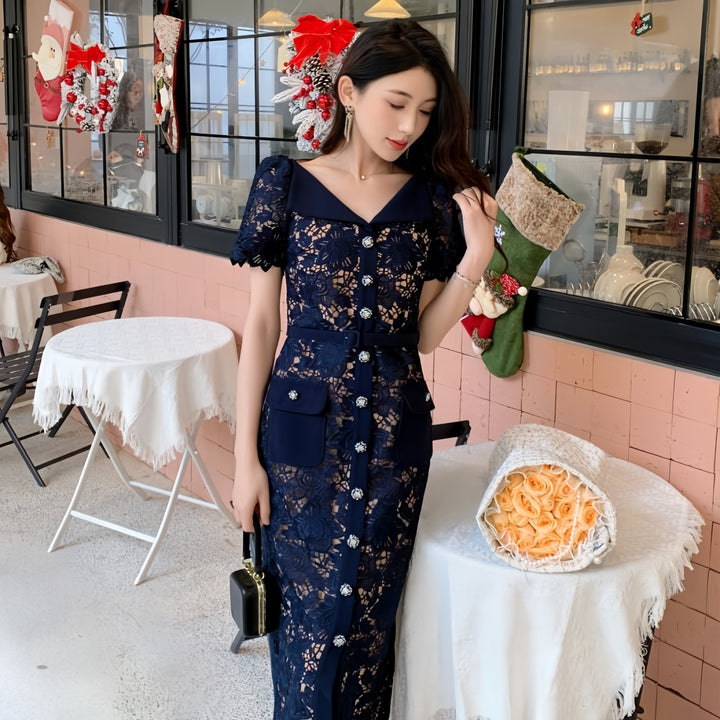 The Sapphire Bloom Lace Midi