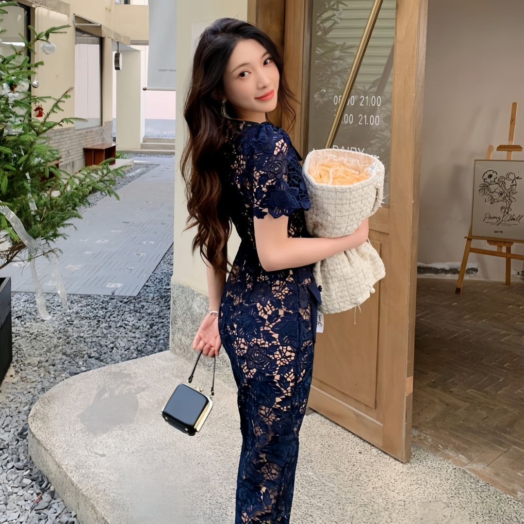 The Sapphire Bloom Lace Midi