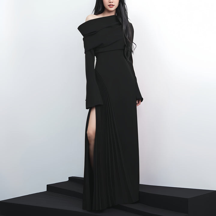 Robe longue plissée rouge élégante sans bretelles