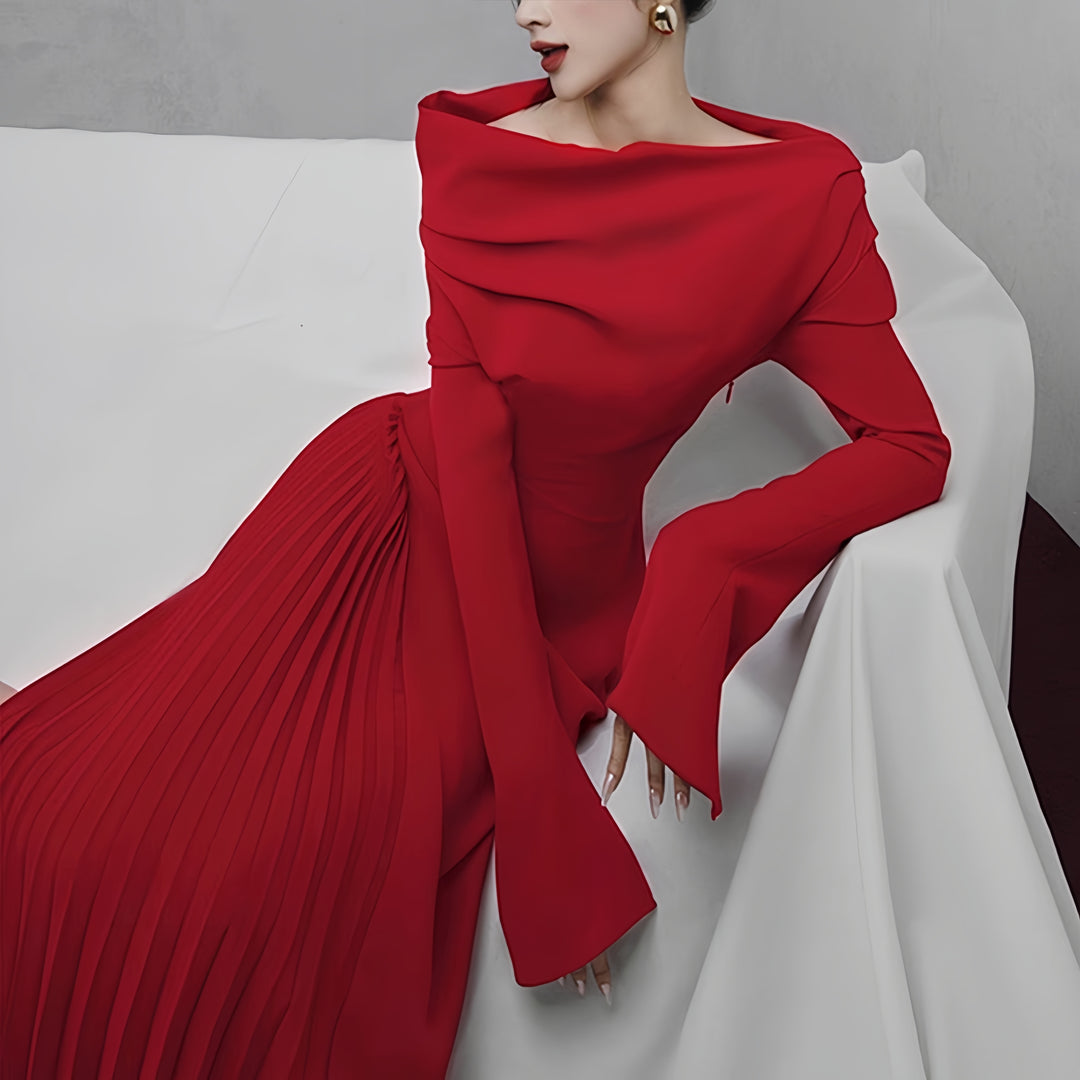 Robe longue plissée rouge élégante sans bretelles