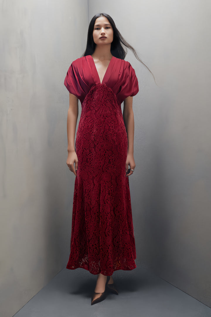 The Crimson Scalloped Midi