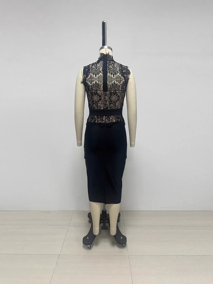 Black Lace Knitted Bandage Maxi Gown — Bestseller