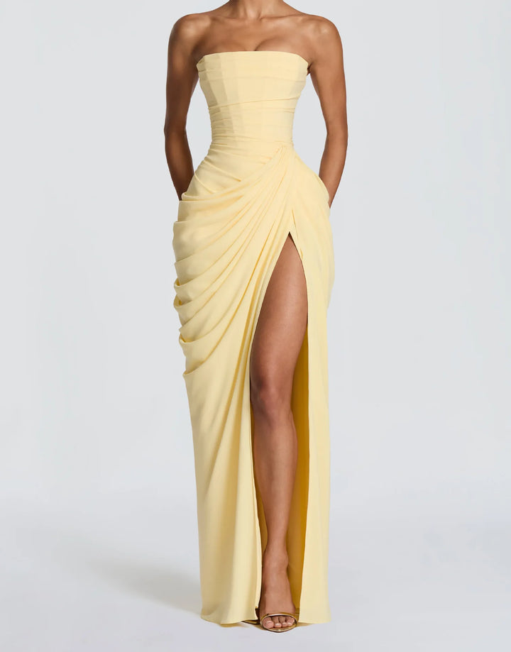 Strapless High Slit French Elegant Long Dress