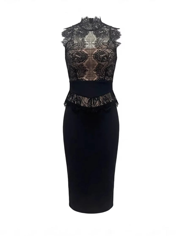 Black Lace Knitted Bandage Maxi Gown — Bestseller
