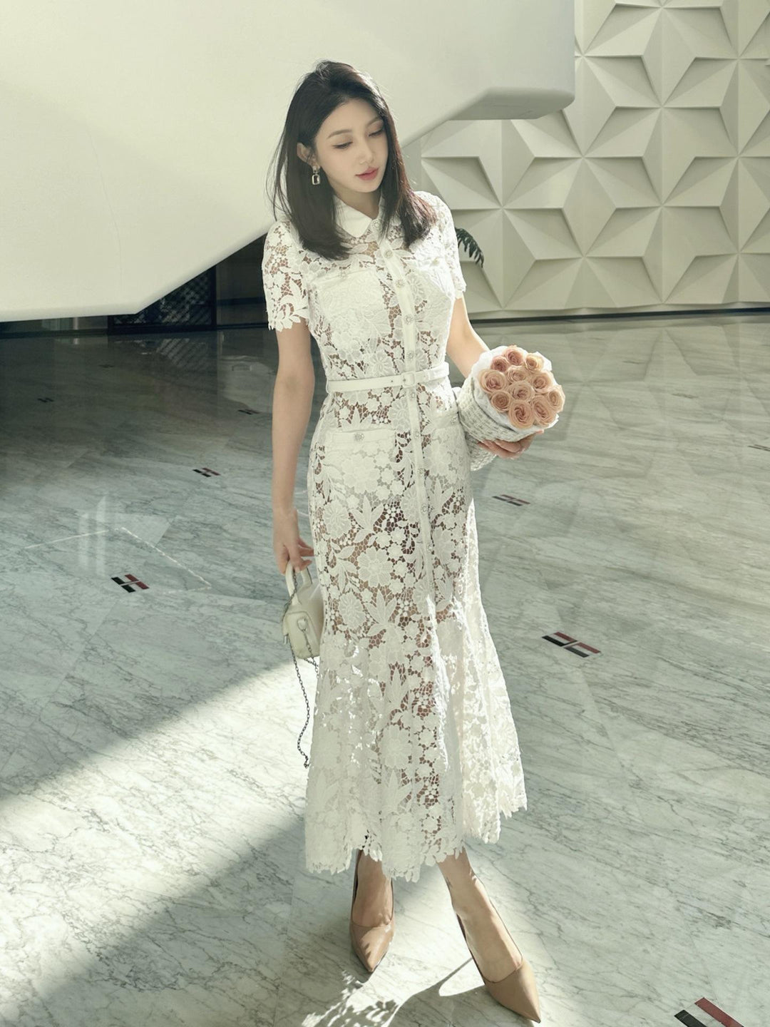 French Retro Water-Soluble Lace Fishtail Dress