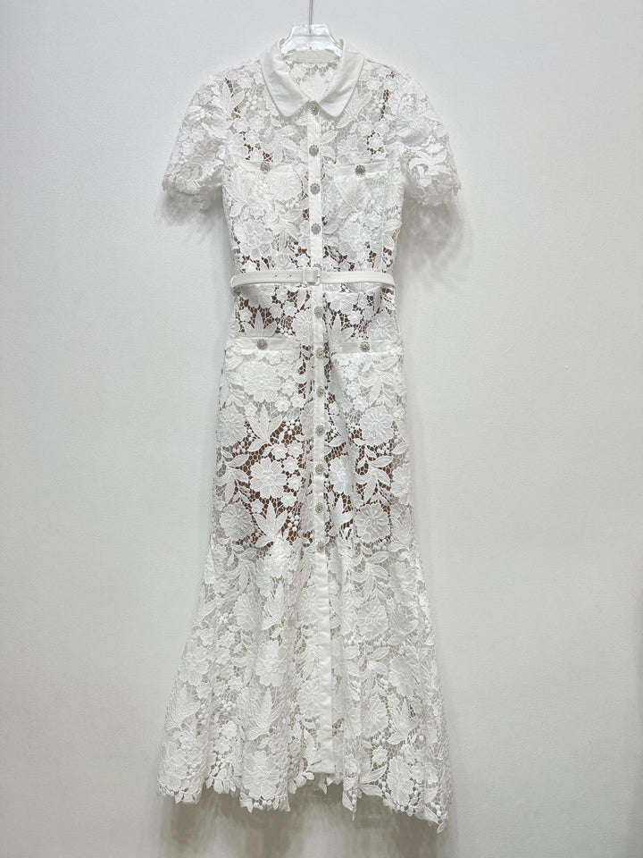 French Retro Water-Soluble Lace Fishtail Dress
