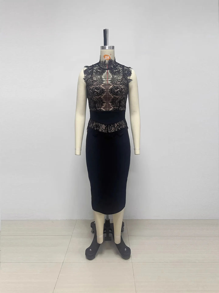 Black Lace Knitted Bandage Maxi Gown — Bestseller