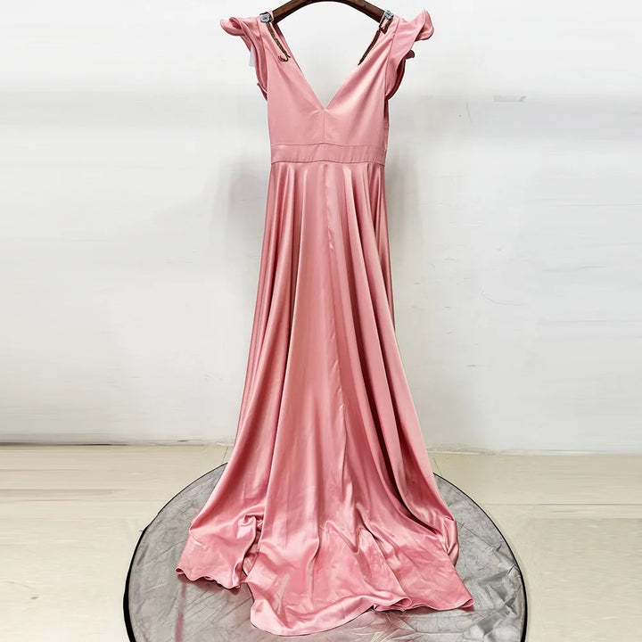 Rhinestone Hand-Beading V-Neck Evening Gown