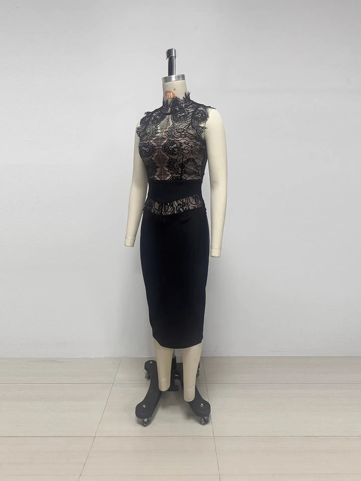 Black Lace Knitted Bandage Maxi Gown — Bestseller