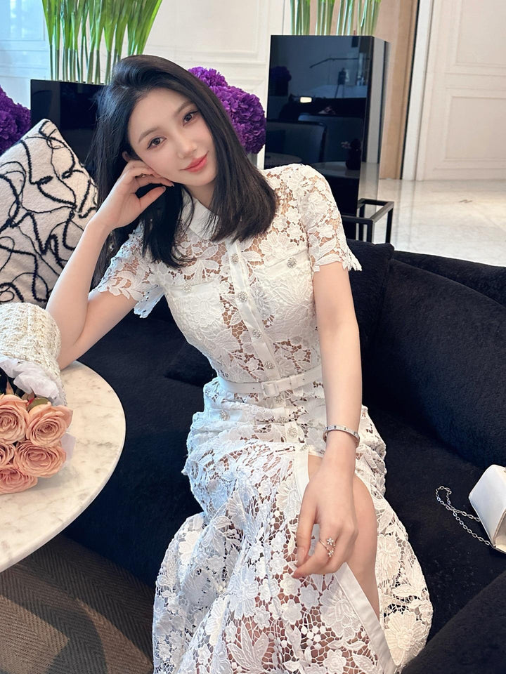 French Retro Water-Soluble Lace Fishtail Dress