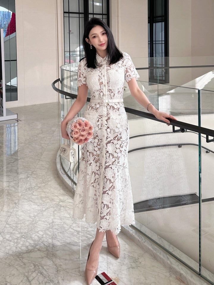 French Retro Water-Soluble Lace Fishtail Dress