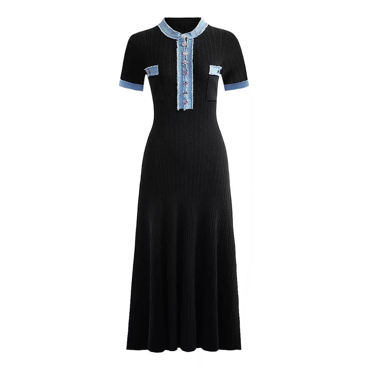 Aurelie Denim Patchwork Sculpting Knit Midi Dress