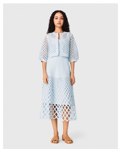 French Elegant Diamond Hollow Knit Cardigan & Strap Dress Set