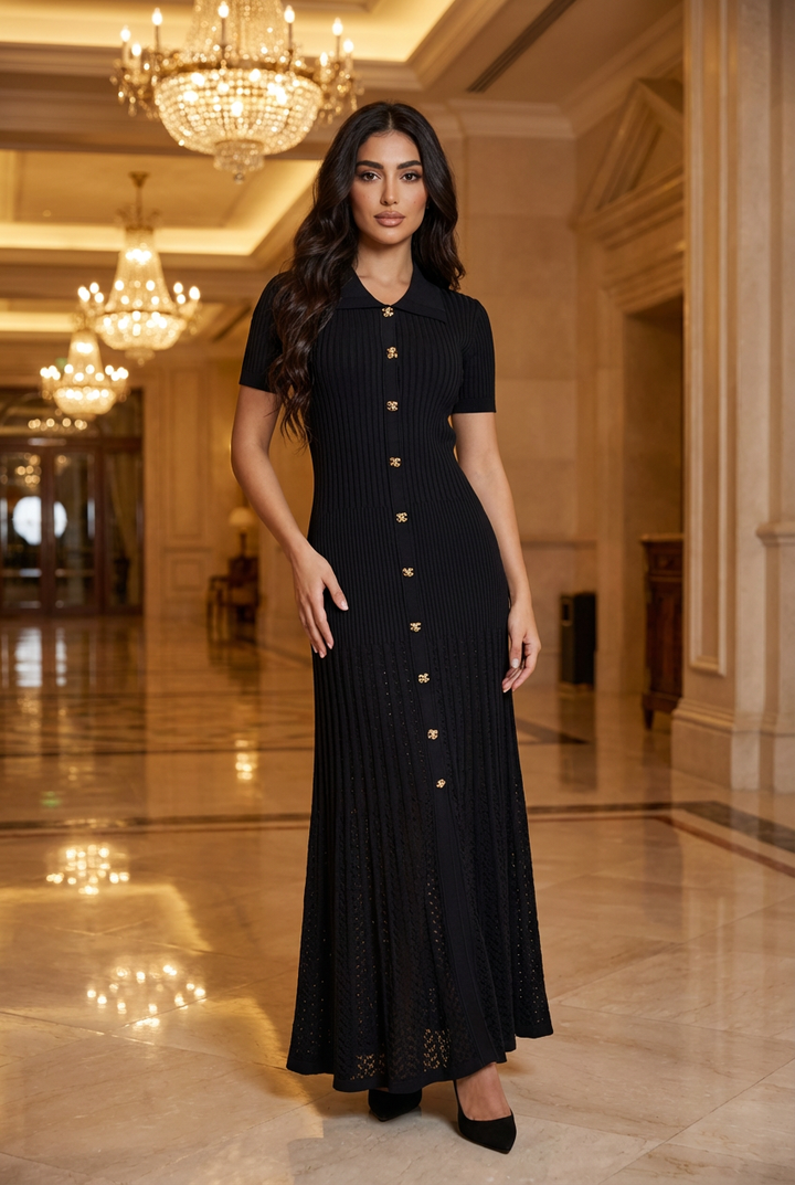 Fishtail Midi Ice Silk Knit French Robe Dress
